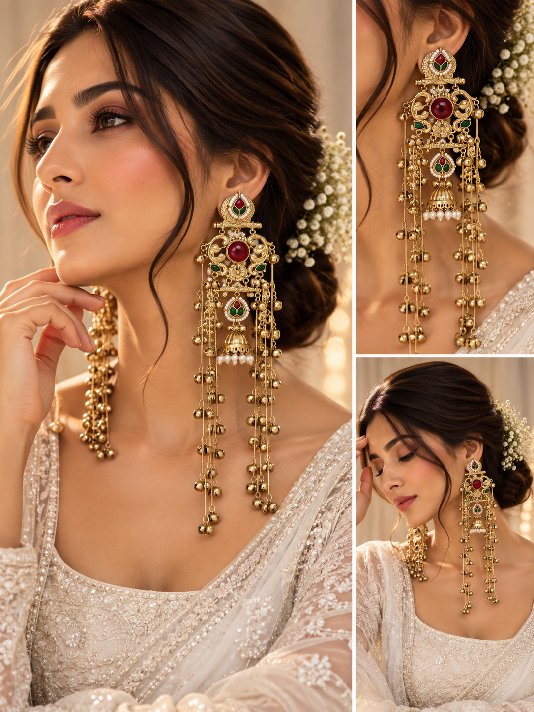 Natasha Kashmiri Long Layer Earrings (Maroon/Green)