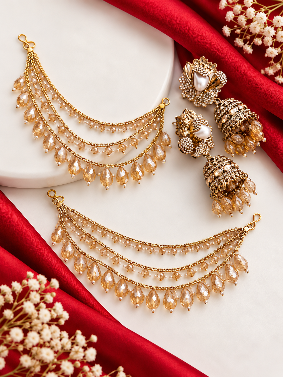 Heena Turkish Jhumkas With Detachable Earchain (Champagne)
