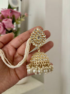 High Quality Designer Kundan Jhumkas With Detachable Earchain