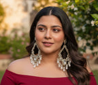High Quality Designer Long Chandbali Earrings ( Ivory )