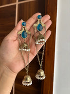 Simran Long Kashmiri Earrings ( Blue )