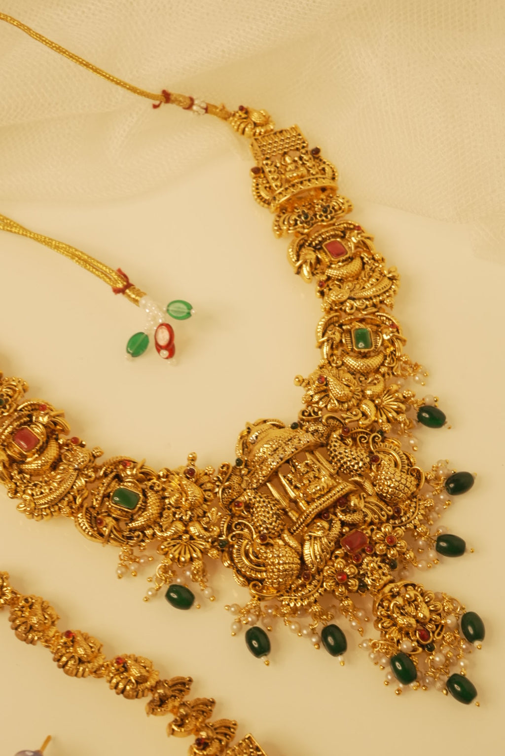 Premium Heritage Temple Jewellery Double Layer Set With Long Haar & Necklace With Jhumkas