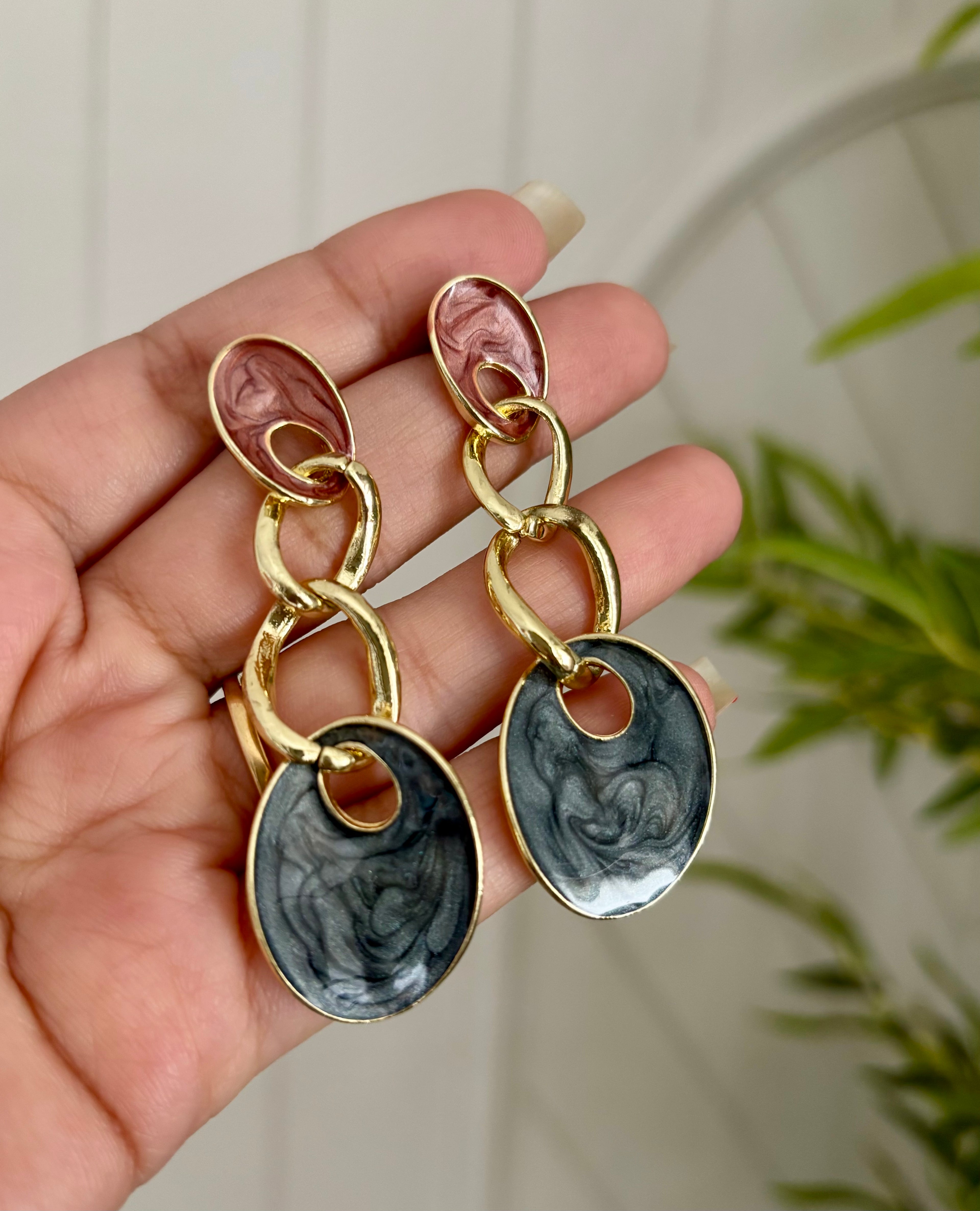 Copper & Black Long Ring Earrings