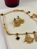 Emerald Gold Look Necklace With Earrings