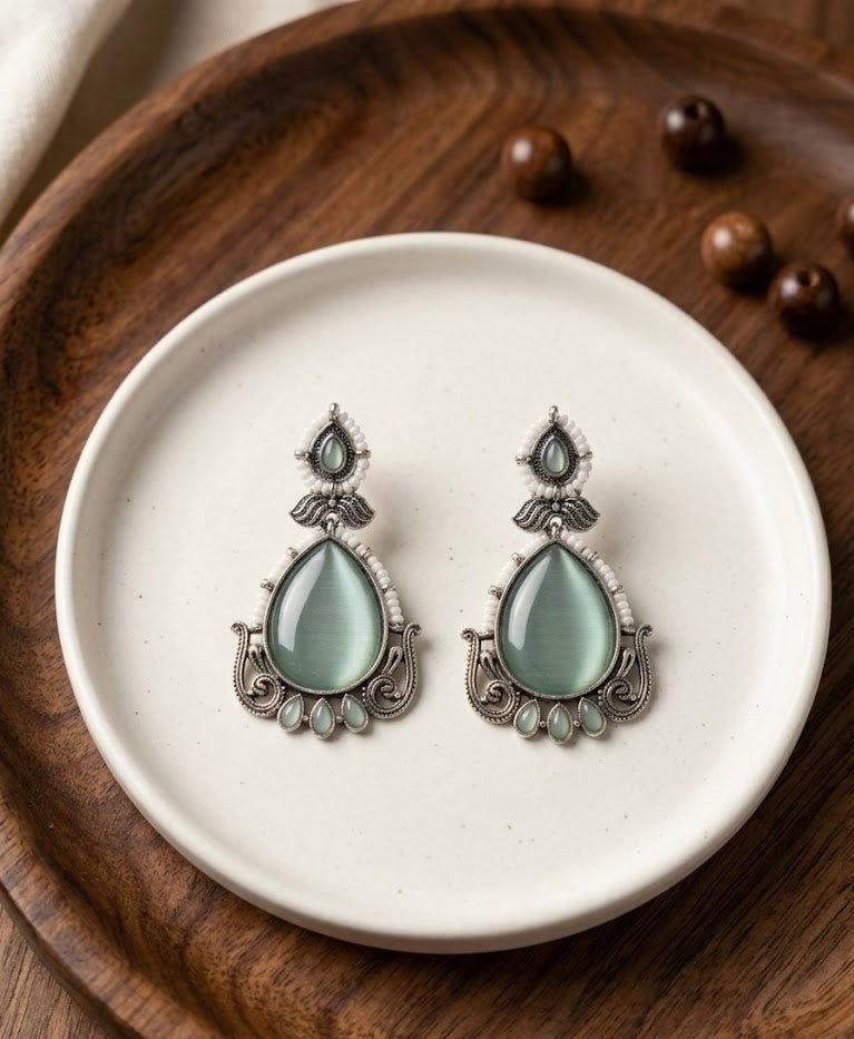 Turquoise German Silver Drop Earrings