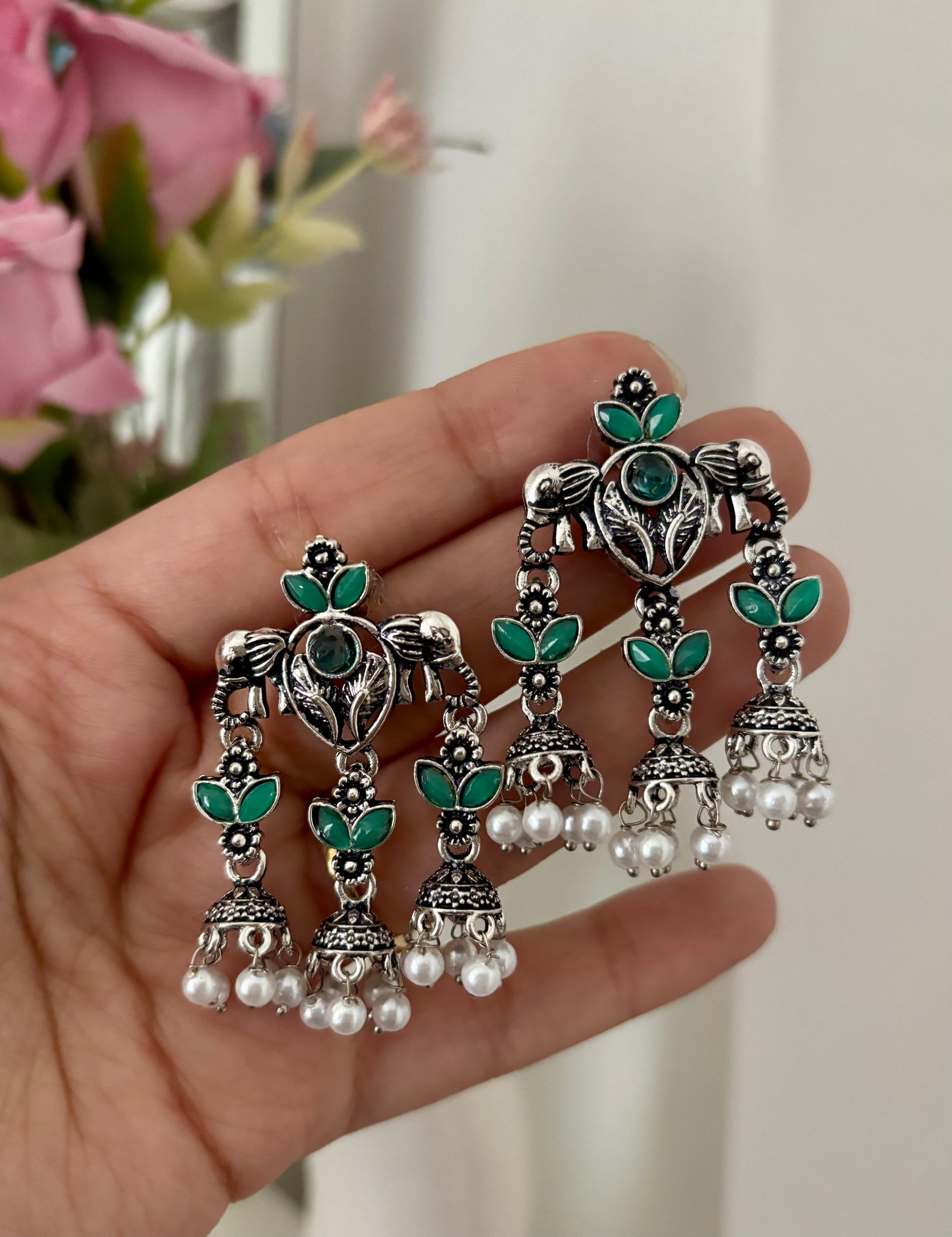 Turquoise 3 Layer Silver Earrings