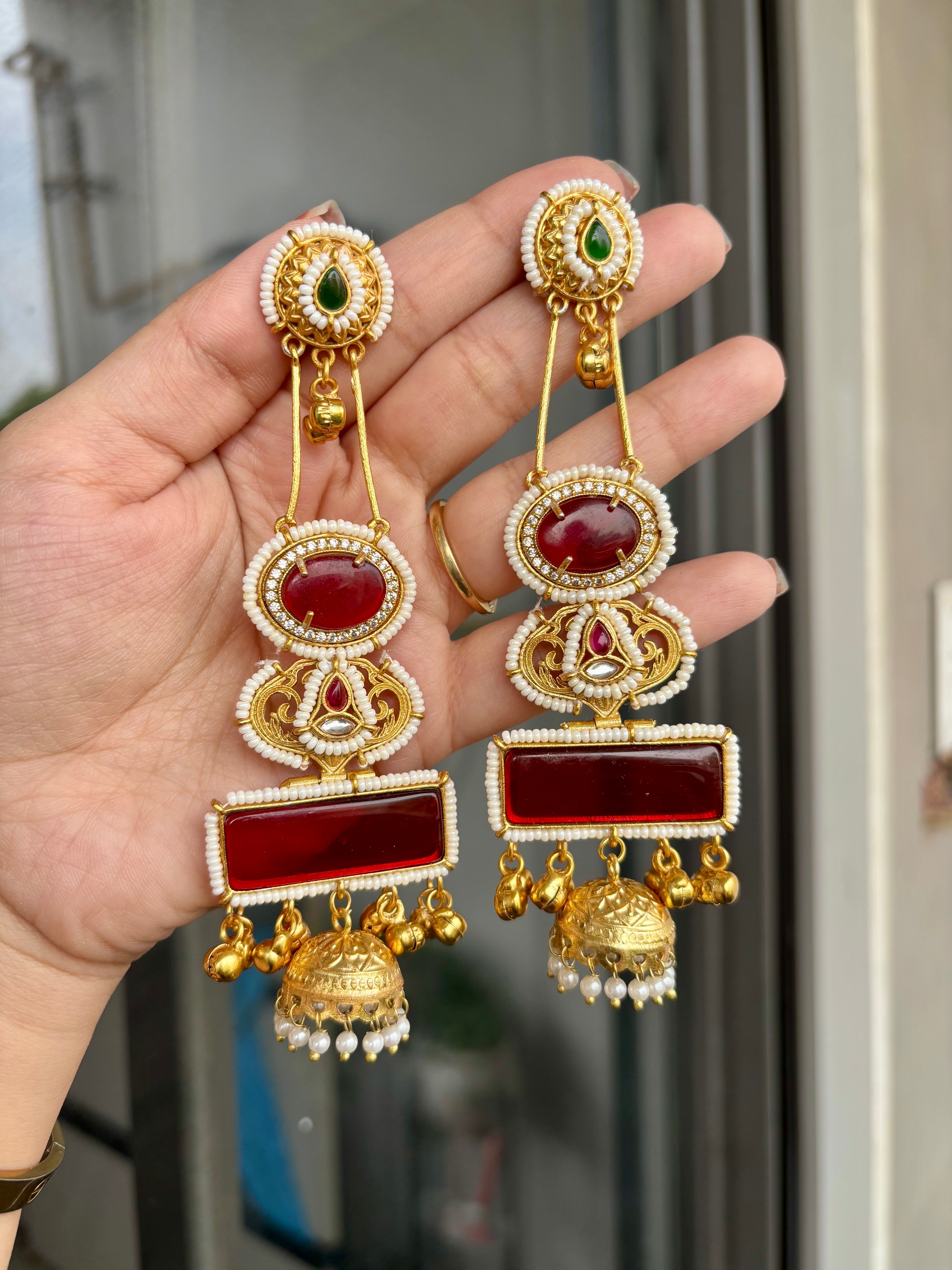 Pankhuri Designer Brass Earrings (Maroon)