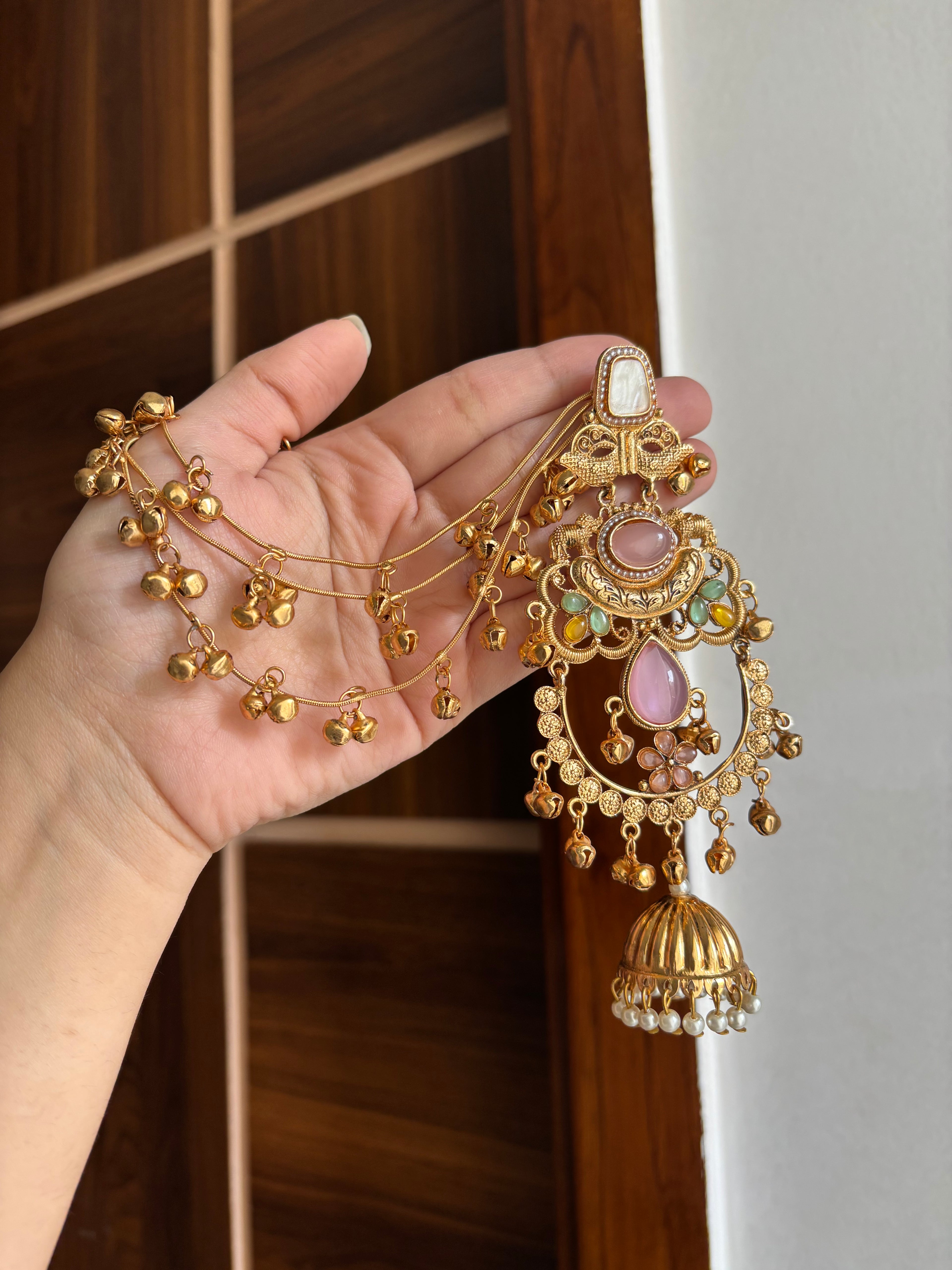 Long Kashmiri Statement Earrings With DetachableSide Layers
