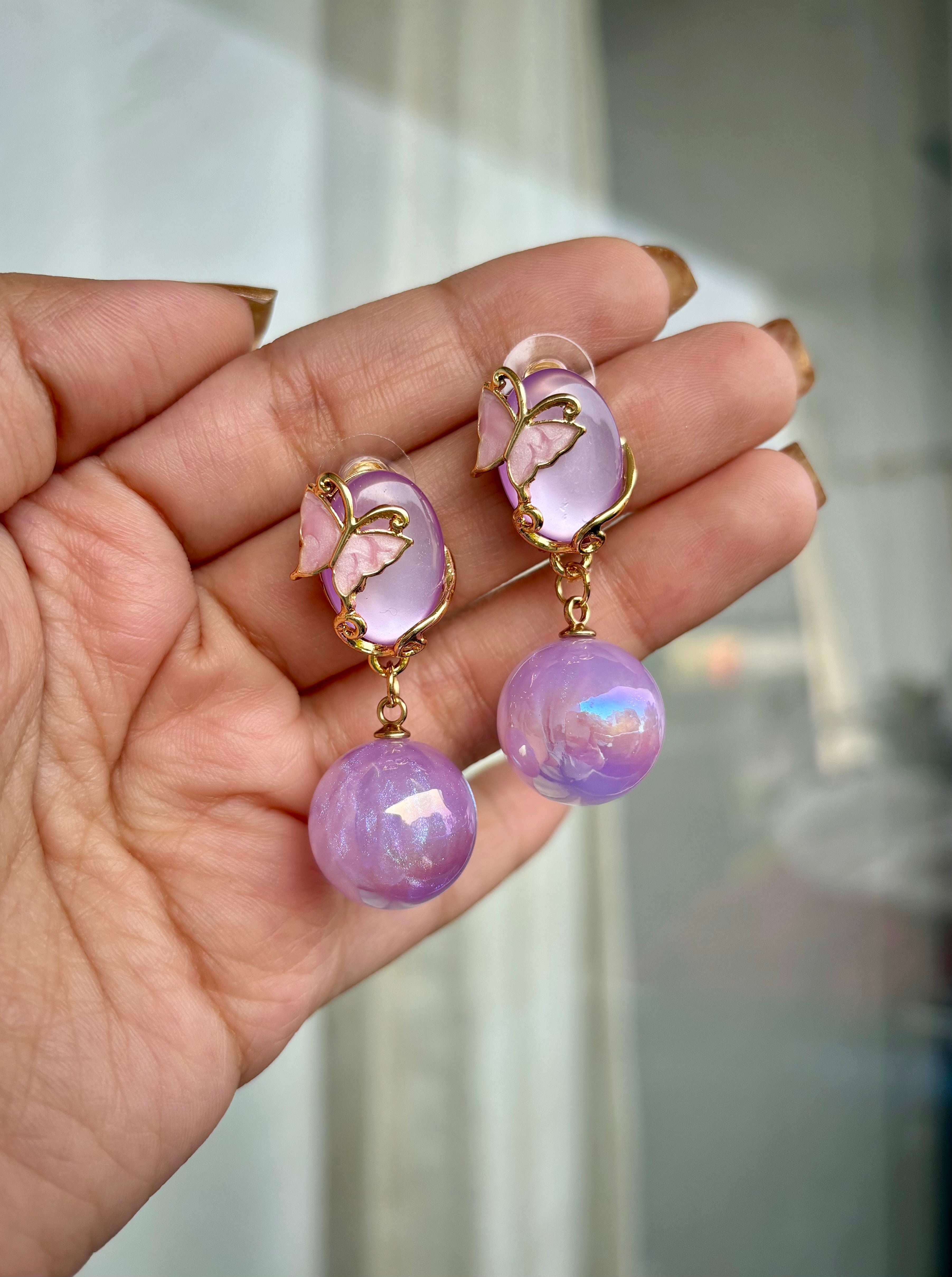 Lavender Butterfly Drop Earrings