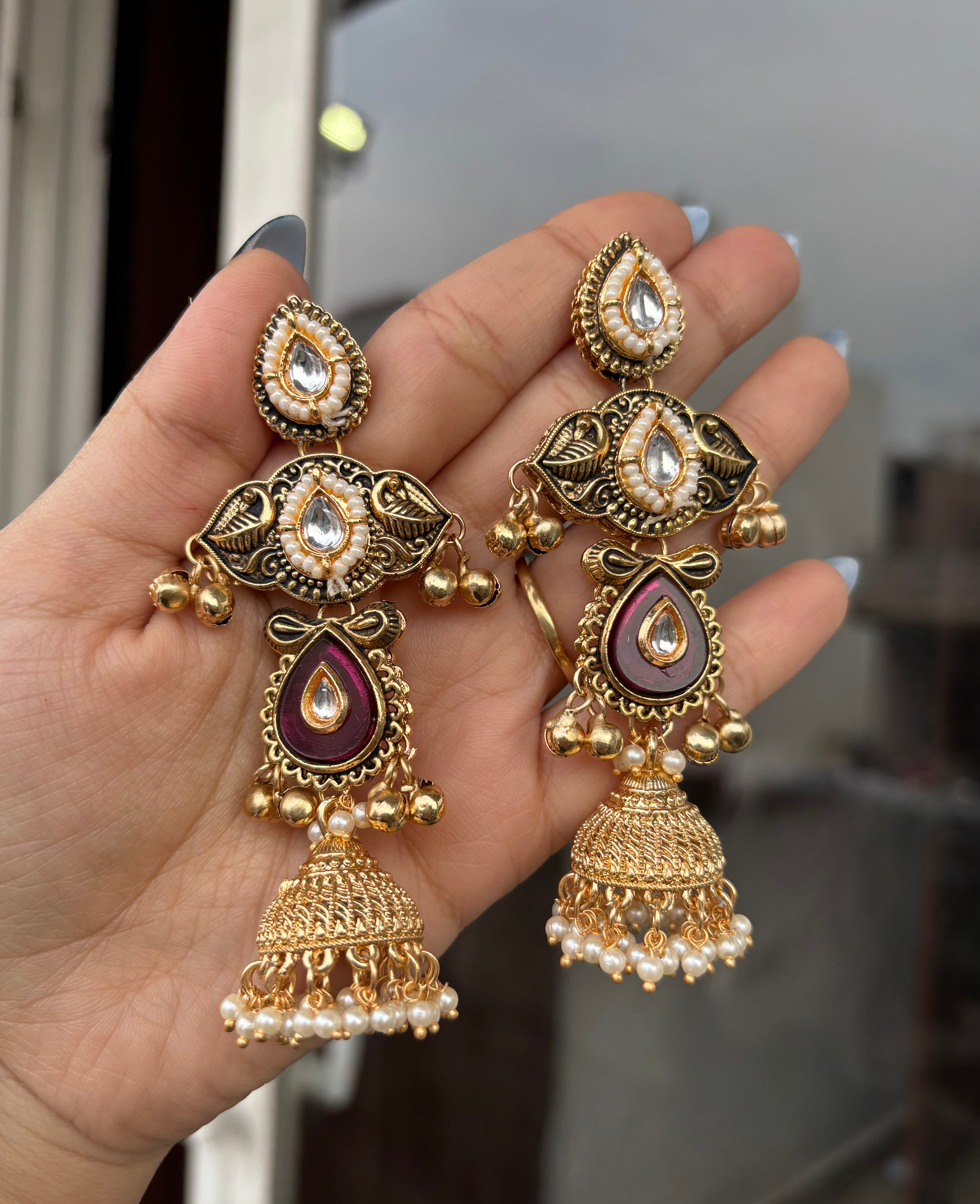 Sunheri Dark Purple Kashmiri Earrings