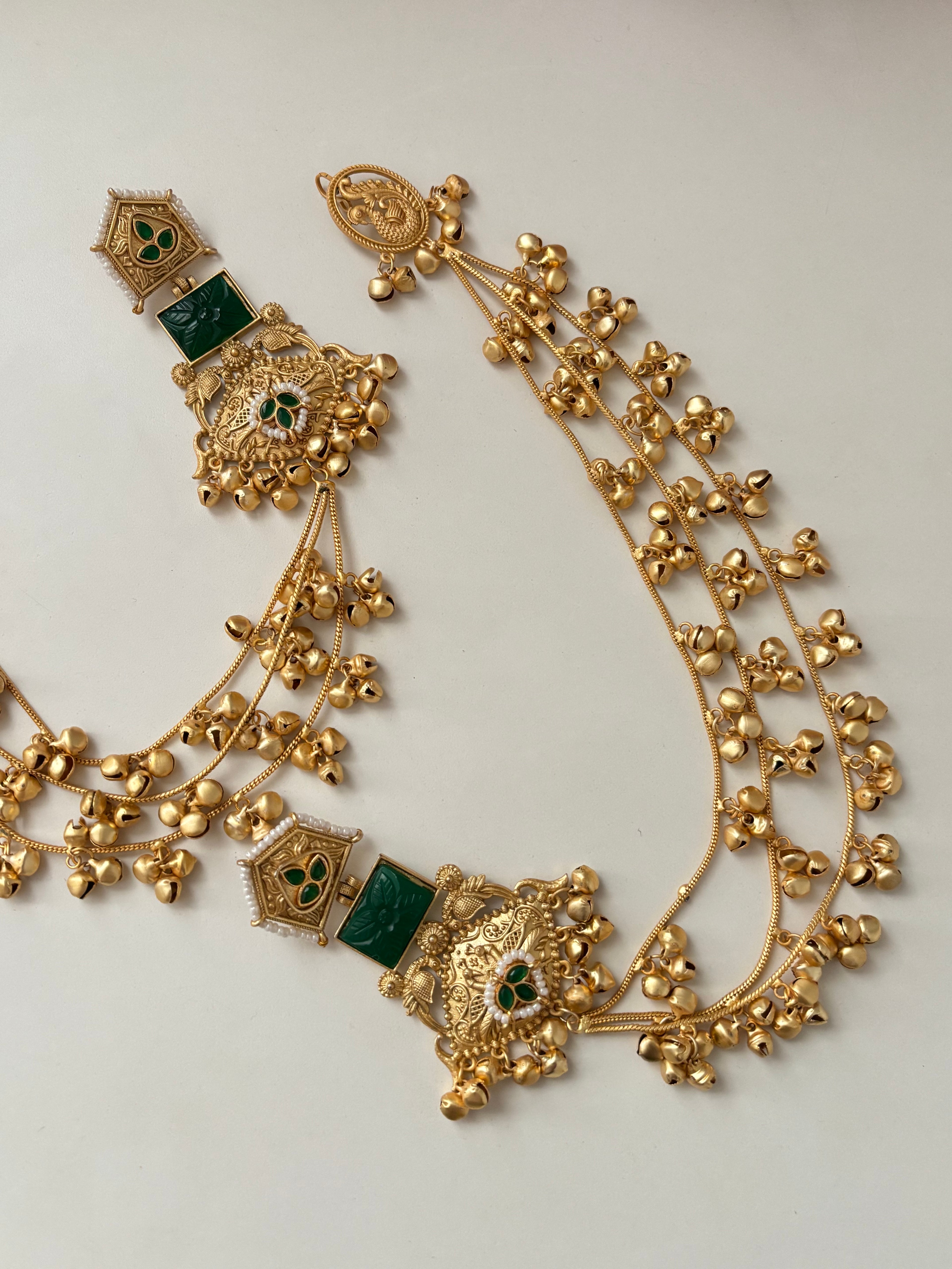High Quality Designer Brass Kashmiri Ghungroo Touch Earrings With Side Layer (Green)