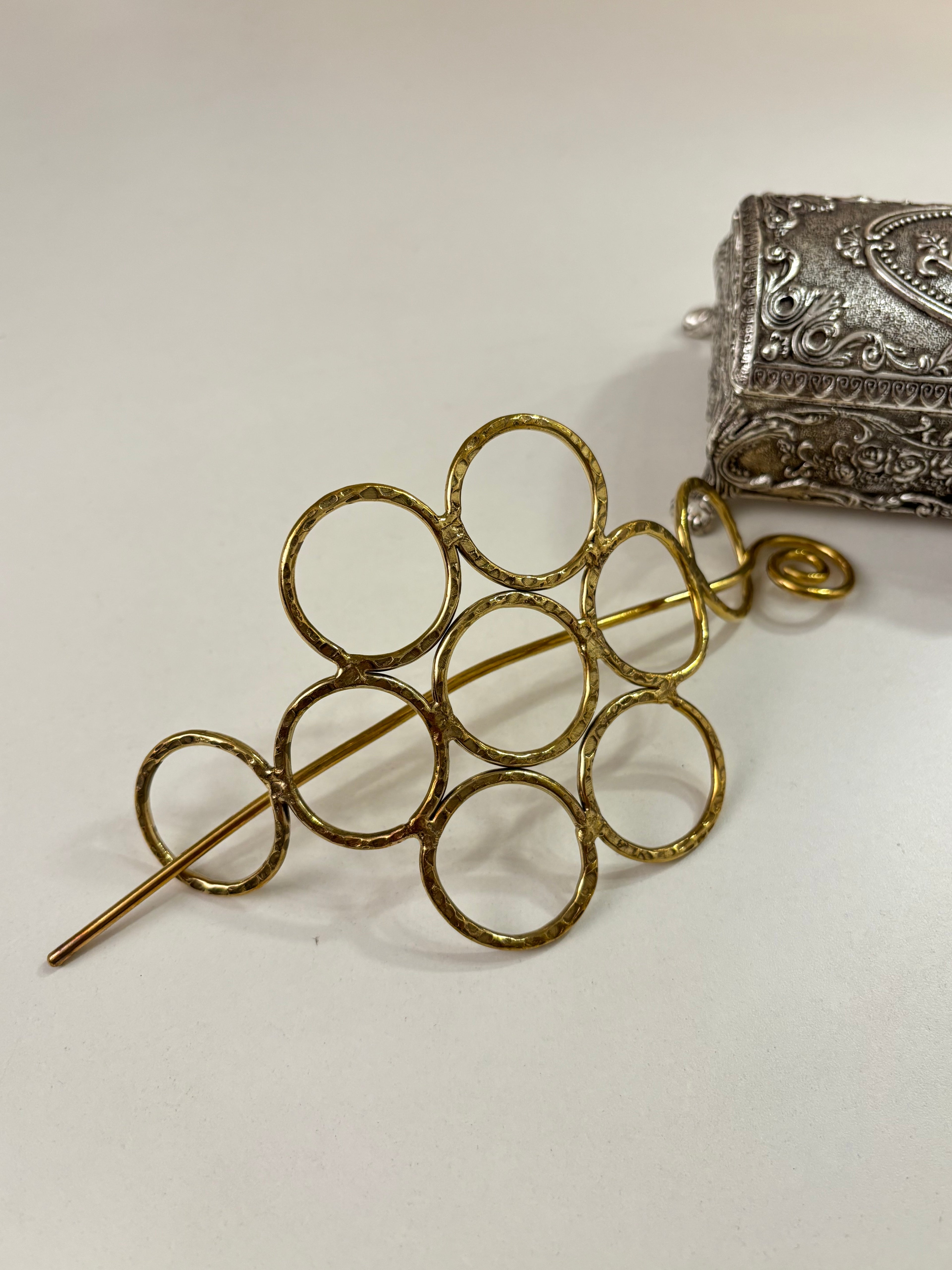 Round Rings Oxidised Hair Bun With Stick