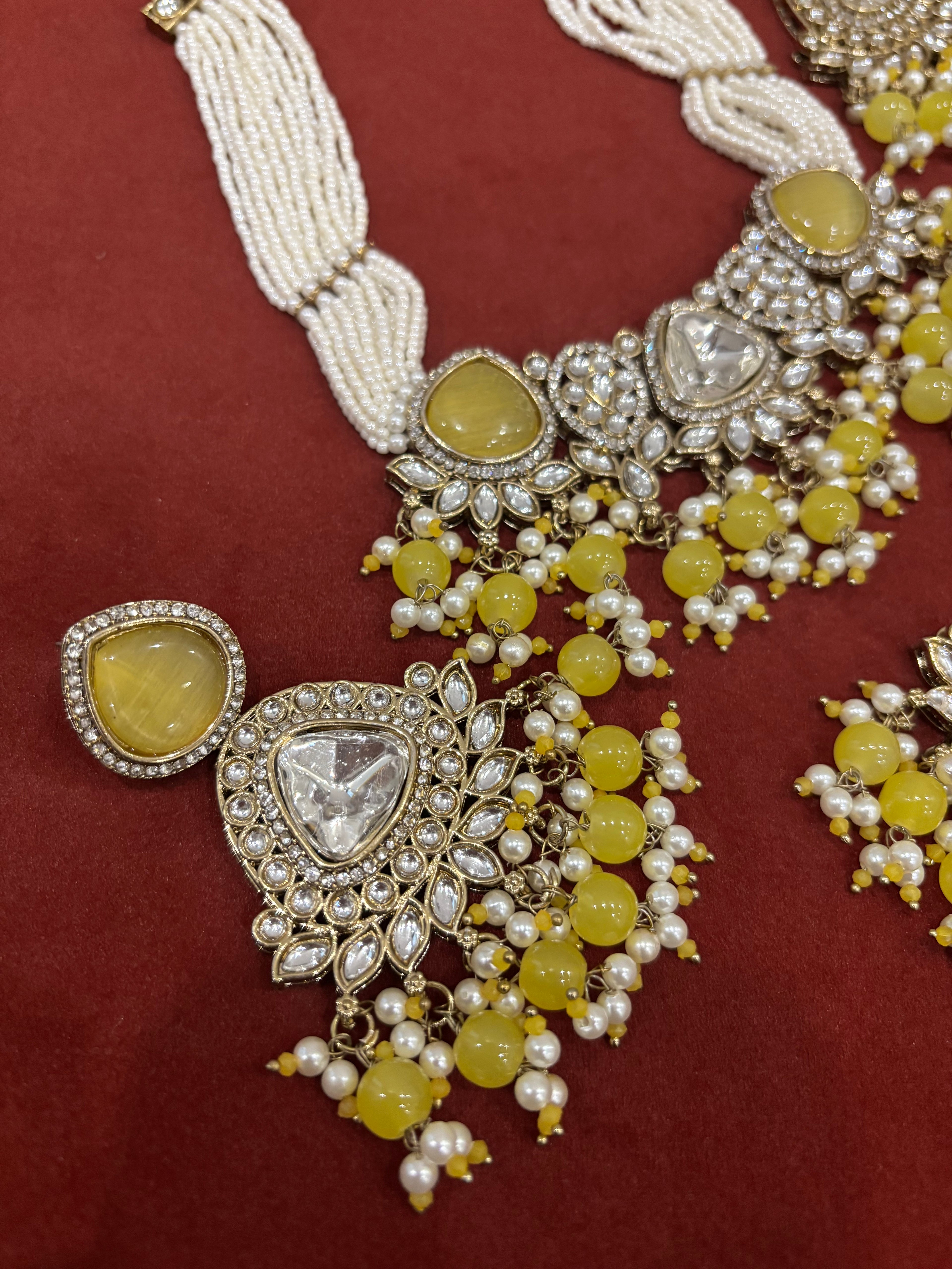 Yellow Navneet Heavy Look Choker Set With Mang Tikka & Earrings
