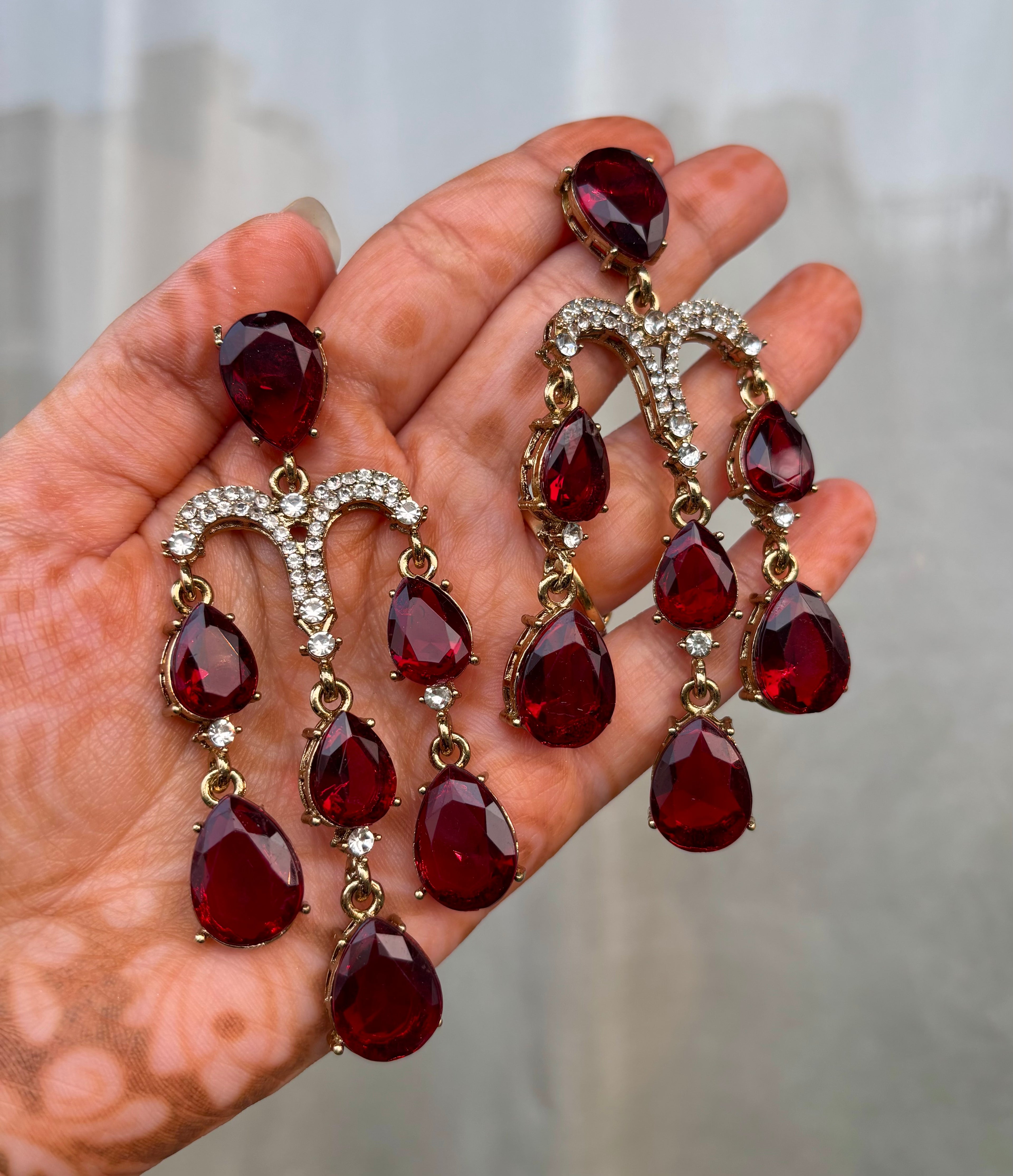 Maroon Crystal Drop Earrings