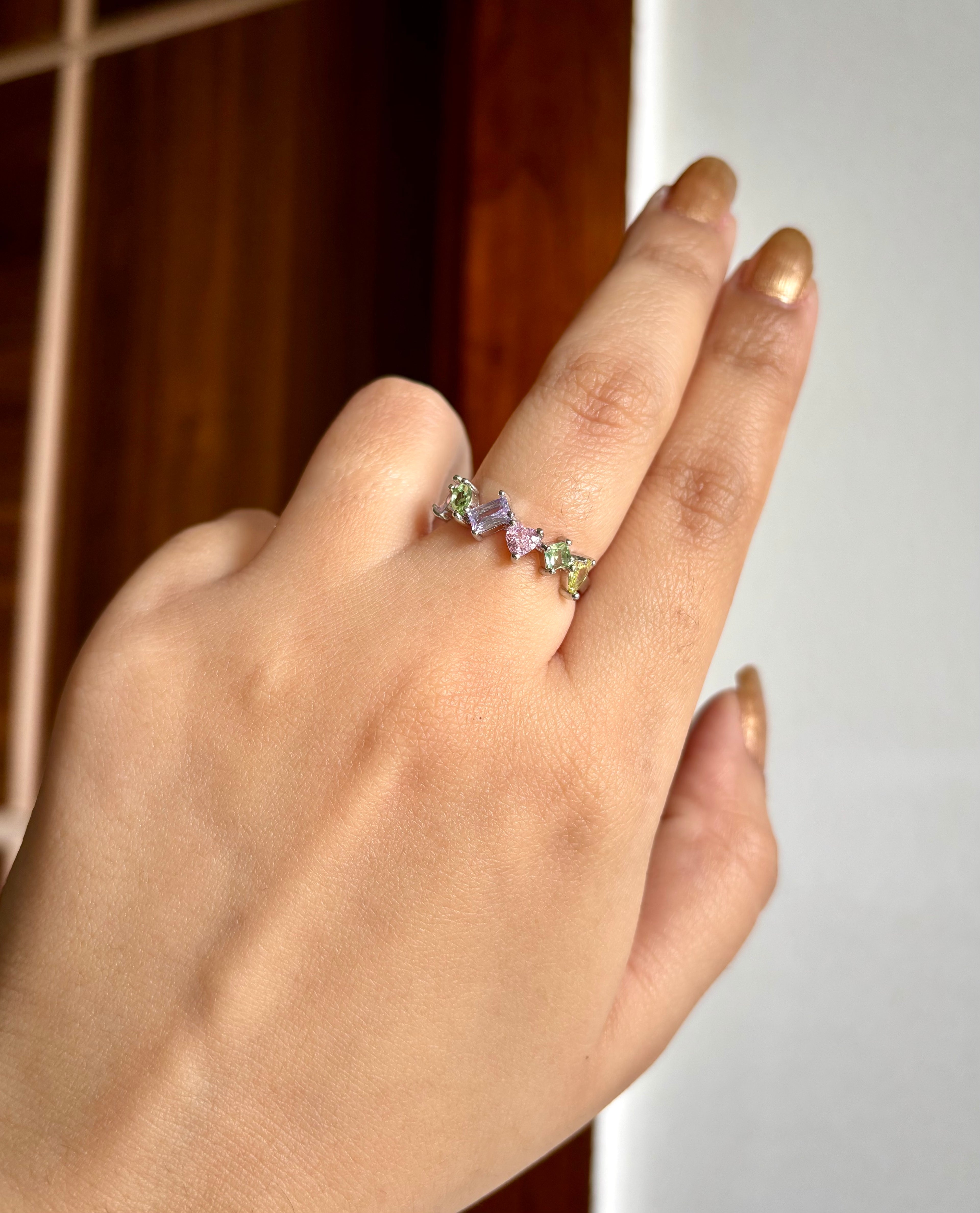 Multi Crystal Silver Adjustable Band