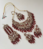 Roshnara Turkish Necklace With Mang Tikka & Earrings Passa (Maroon)