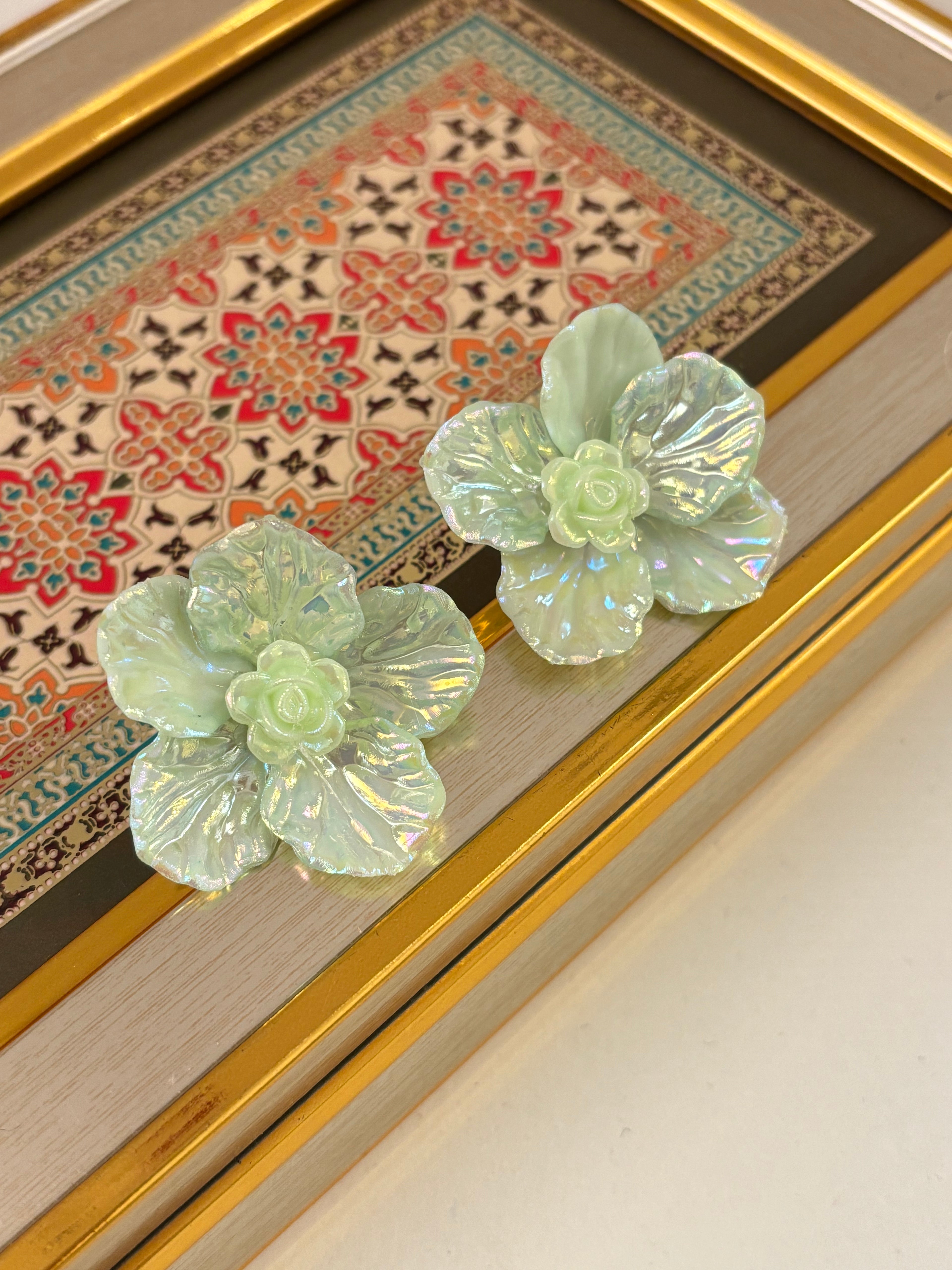 Mint Rose Petal Earrings
