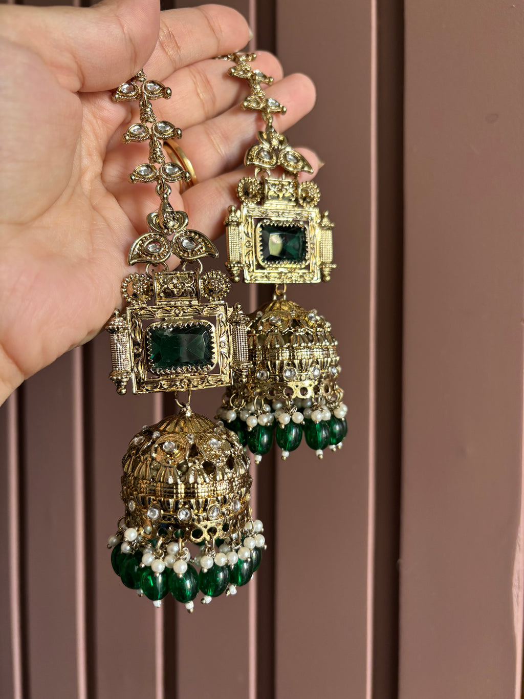 Champa Heavy Look Jhumkas With Sahara (Green)