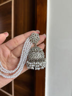 Jhanvi Silver Jhumkas With Pearl Side Layers