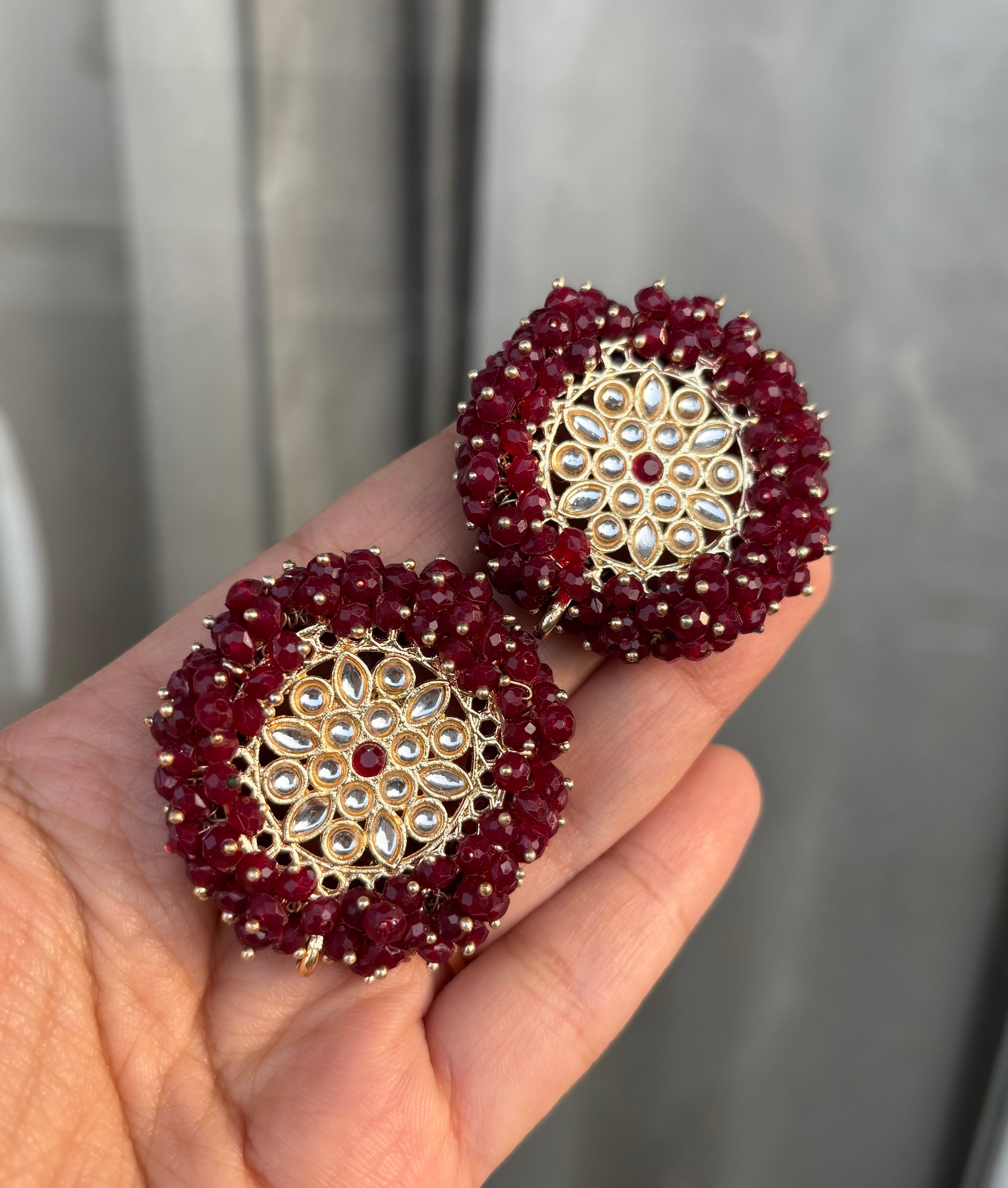 Maroon Kundan Stud Earrings