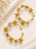 3 Flower Brass Kashmiri Ghungroo Adjustable Bangles (Multi)