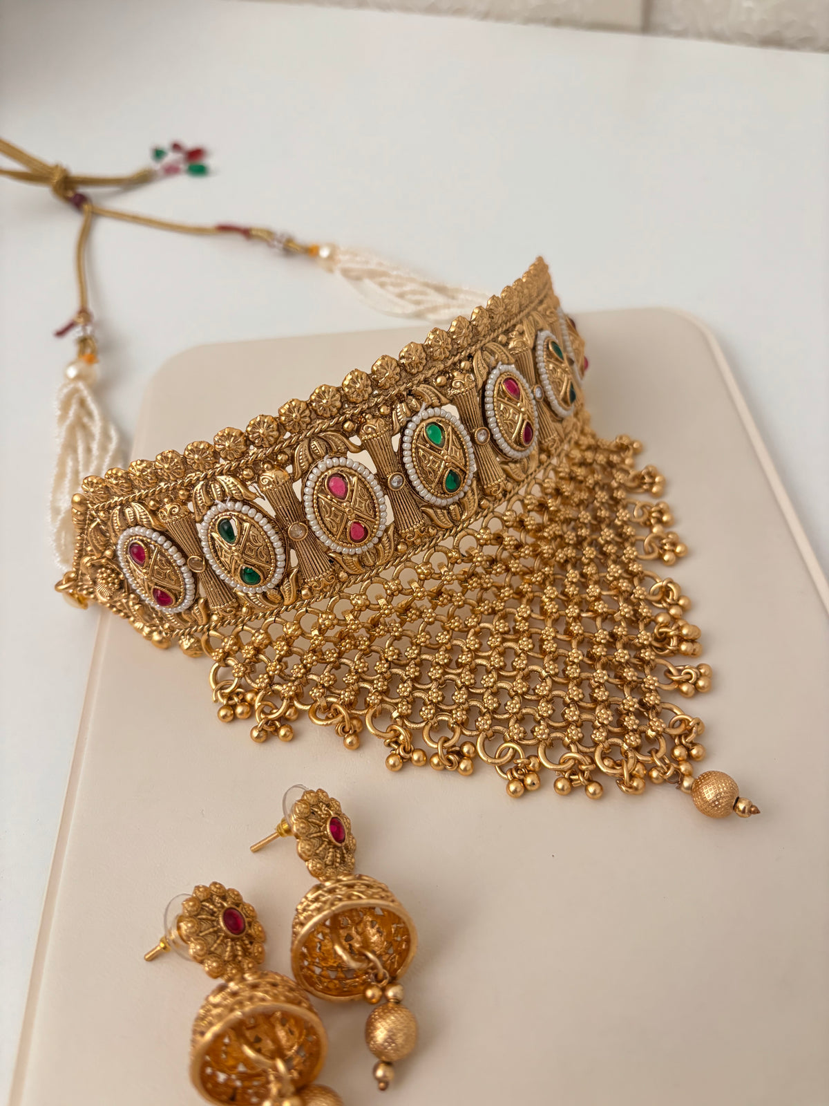 Premium Gold Look Like Choker Set With Jhumkas Design-23