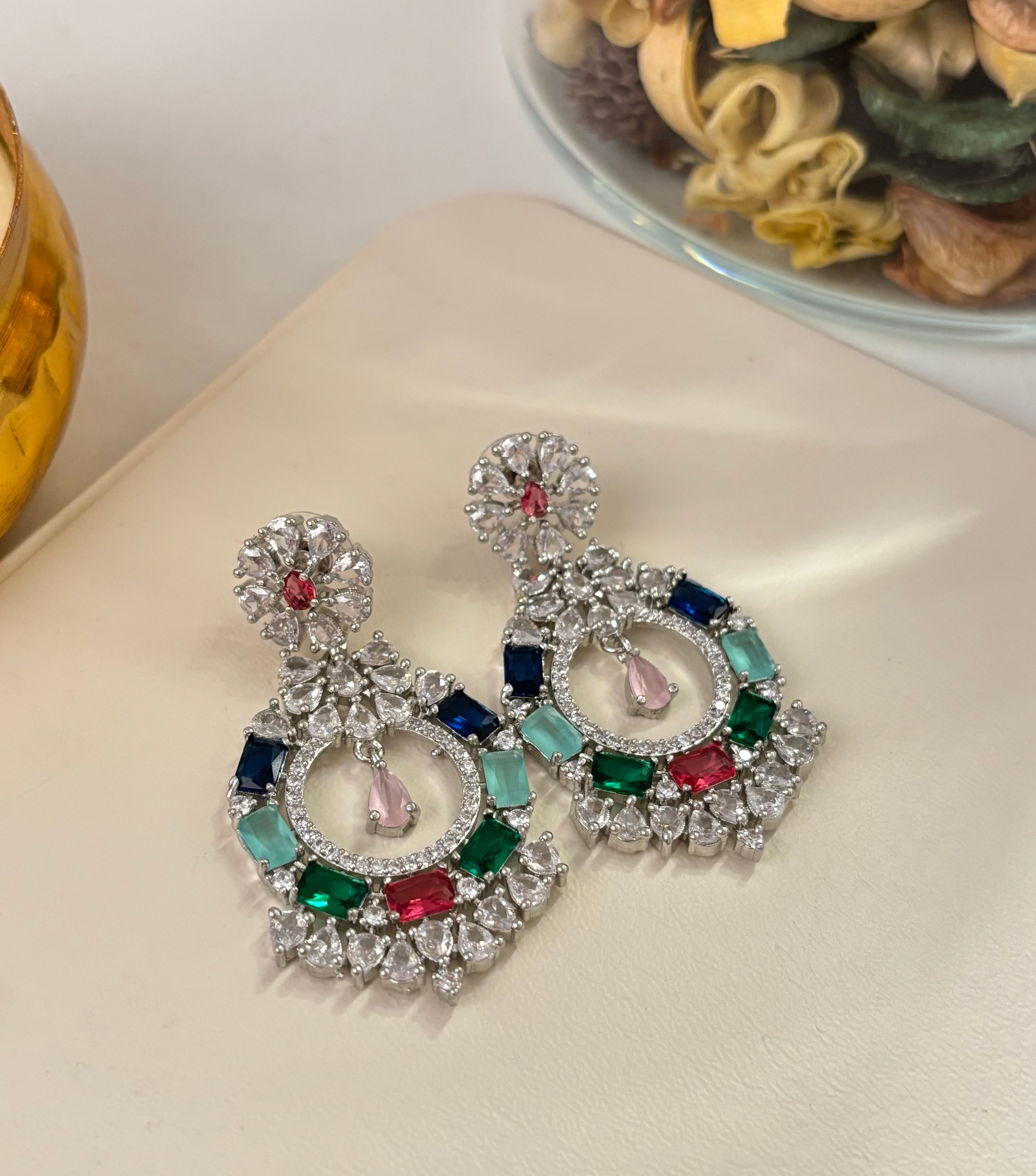 American Diamond Dazzling Earrings (Multi)