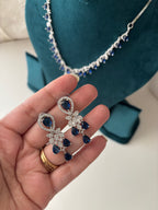 Elizabeth American Diamond Necklace With Earrings (Blue)