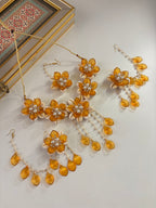 Rose Petal & Mogra Touch Necklace With Mang Tikka & Earrings With Side Layers (Yellow)
