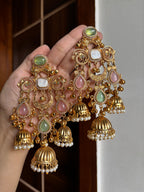 Vamika Long Kashmiri Earrings With Detachable Earchain (Pastel Shade)