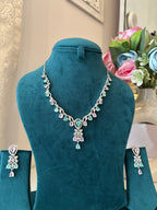 Elizabeth American Diamond Necklace With Earrings (Pink Mint)