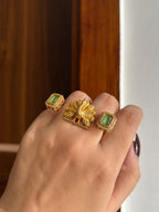 Peacock Touch Statement Double Finger Adjustable Ring (Mint)