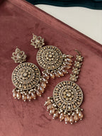 Premium Designer Oversized Mang Tikka With Earrings (Round)