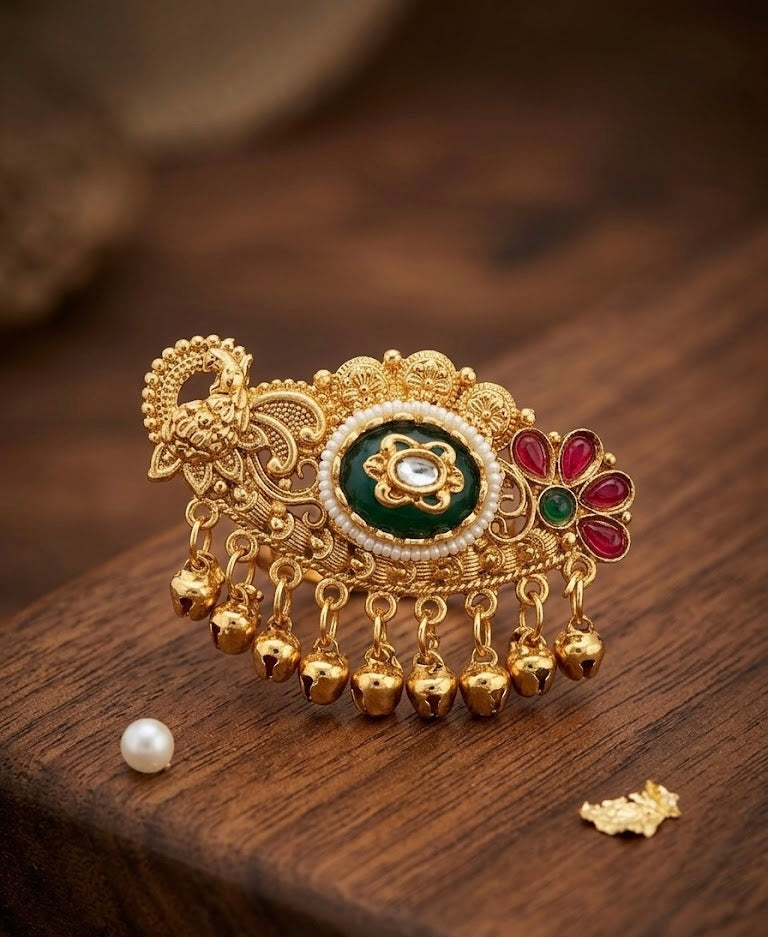 Designer Adjustable Peacock Ghungroo Ring