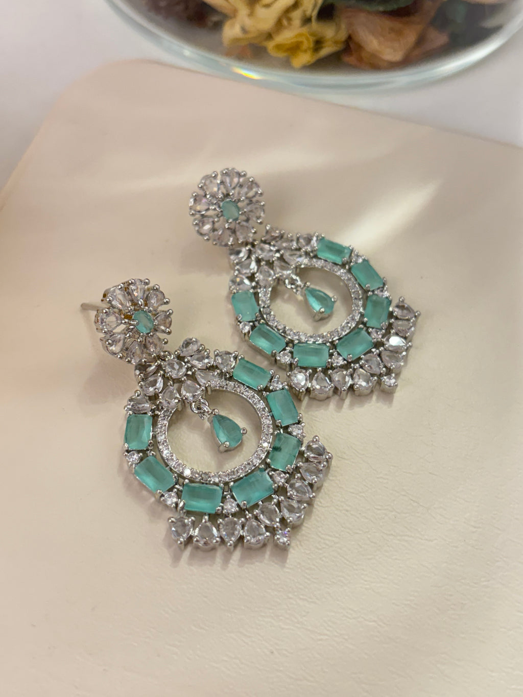 American Diamond Dazzling Earrings (Turquoise)