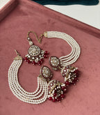 Mirror Cut Mang Tikka With Jhumkas & Detachable Earchain (Maroon)