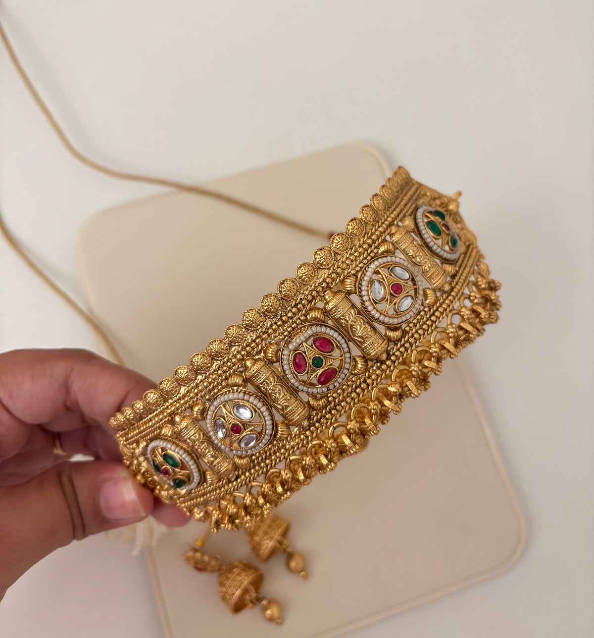 Premium Gold Look Like Choker Set With Jhumkas Design-22
