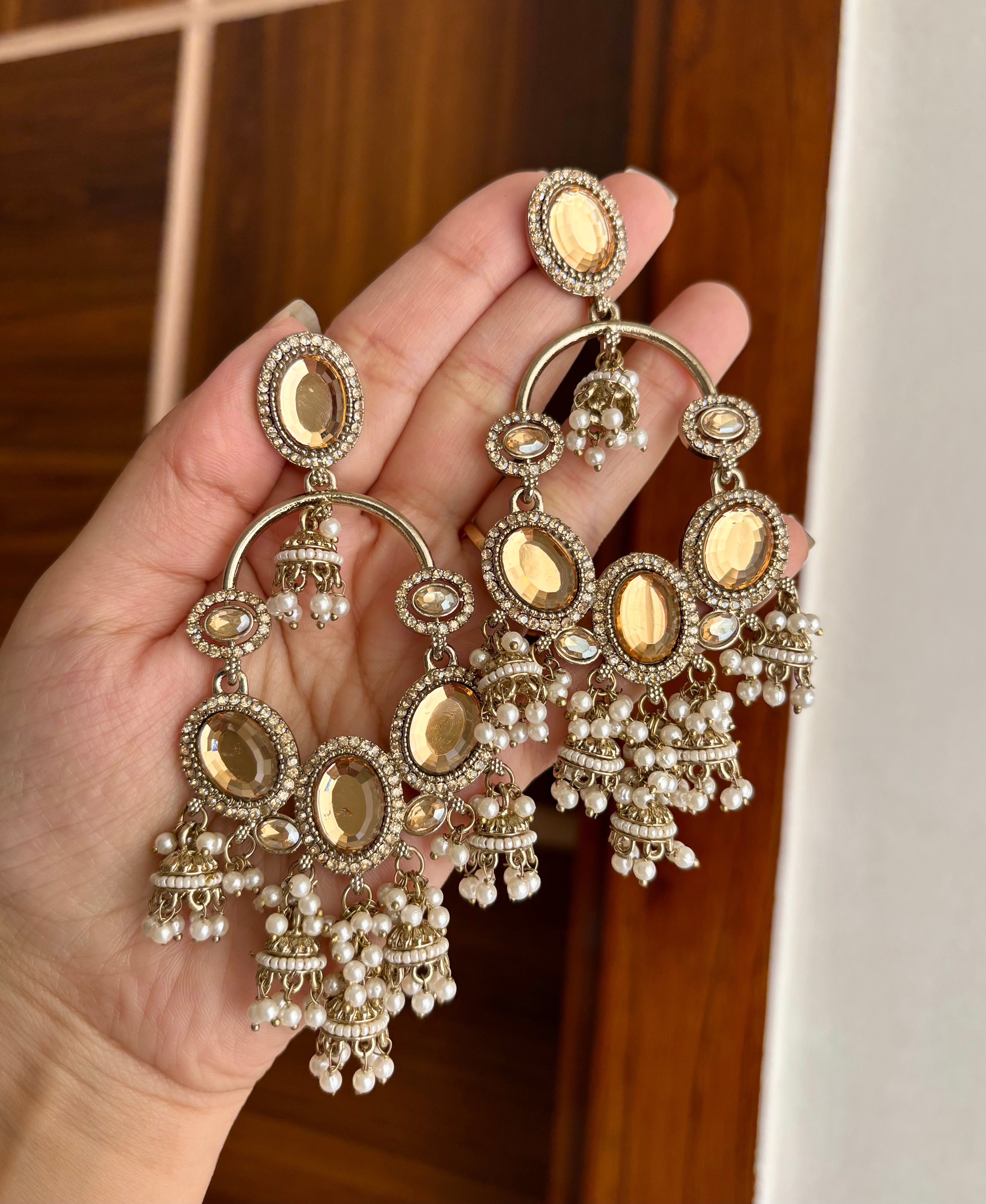 High Quality Designer Navneet Champagne Earrings