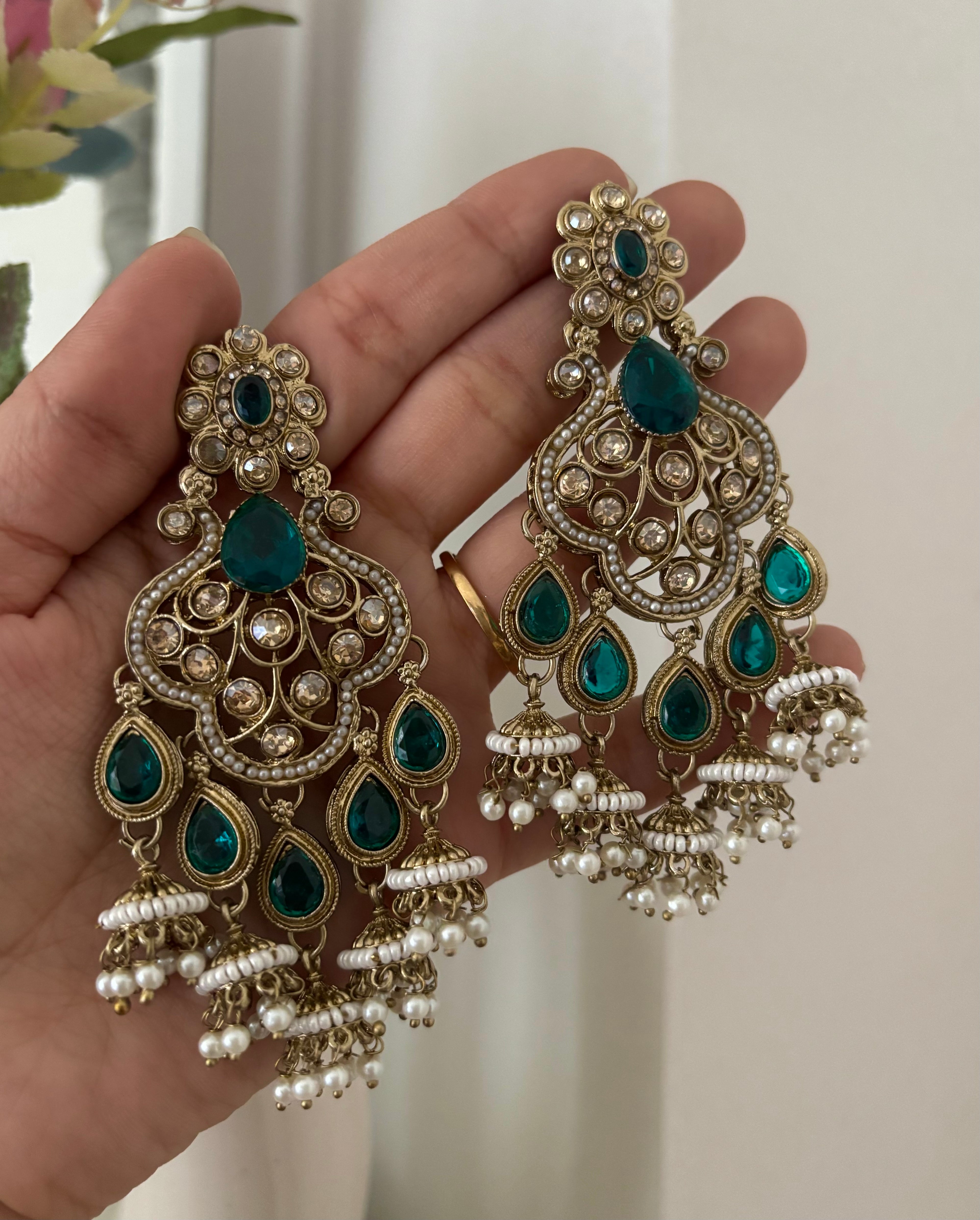 High Quality Designer Peacock Blue Earrings