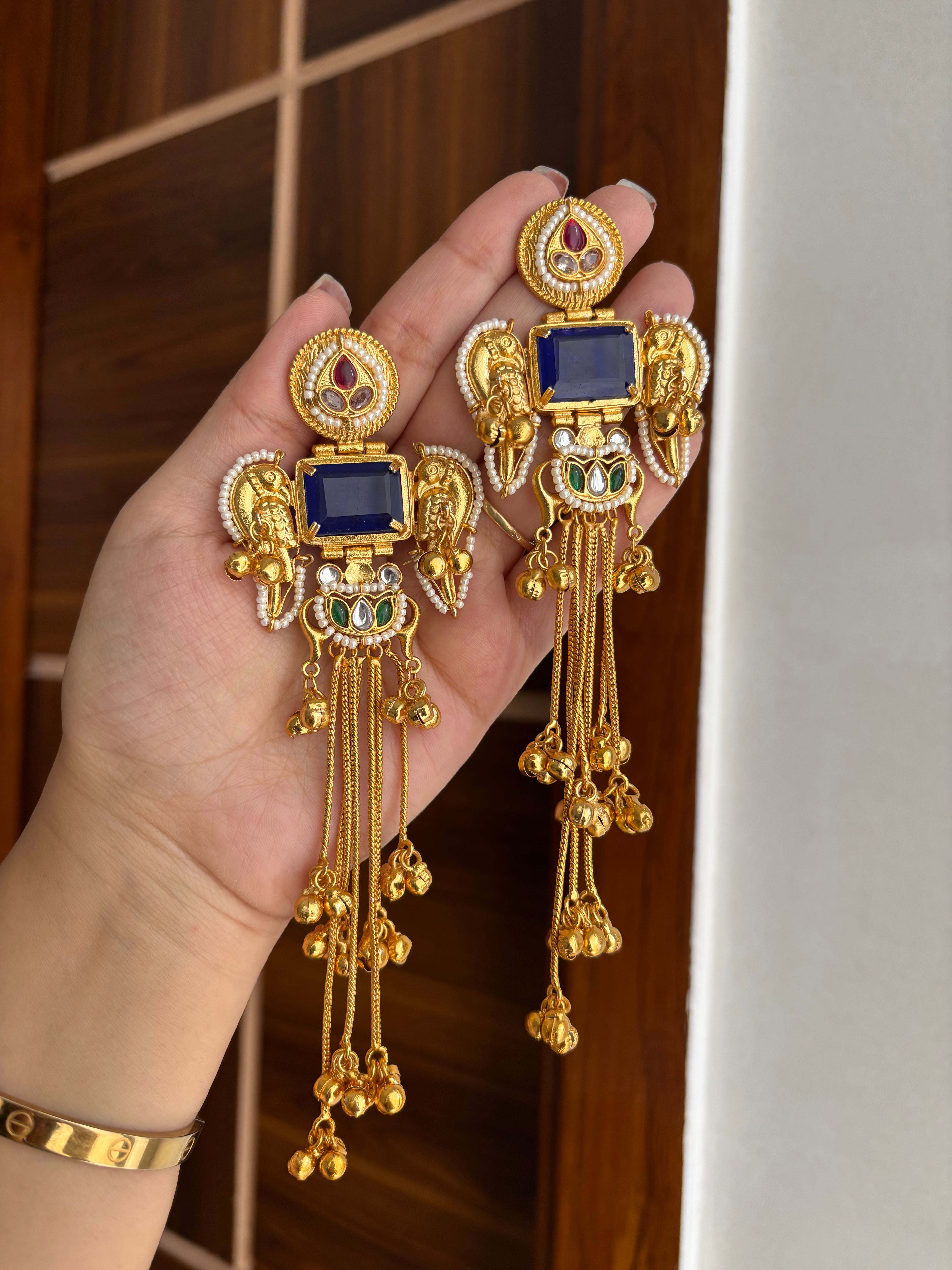 Sanchi Kashmiri Long Earrings (Blue)