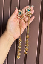 Kundan Touch Teal Green Kashmiri Long Earrings