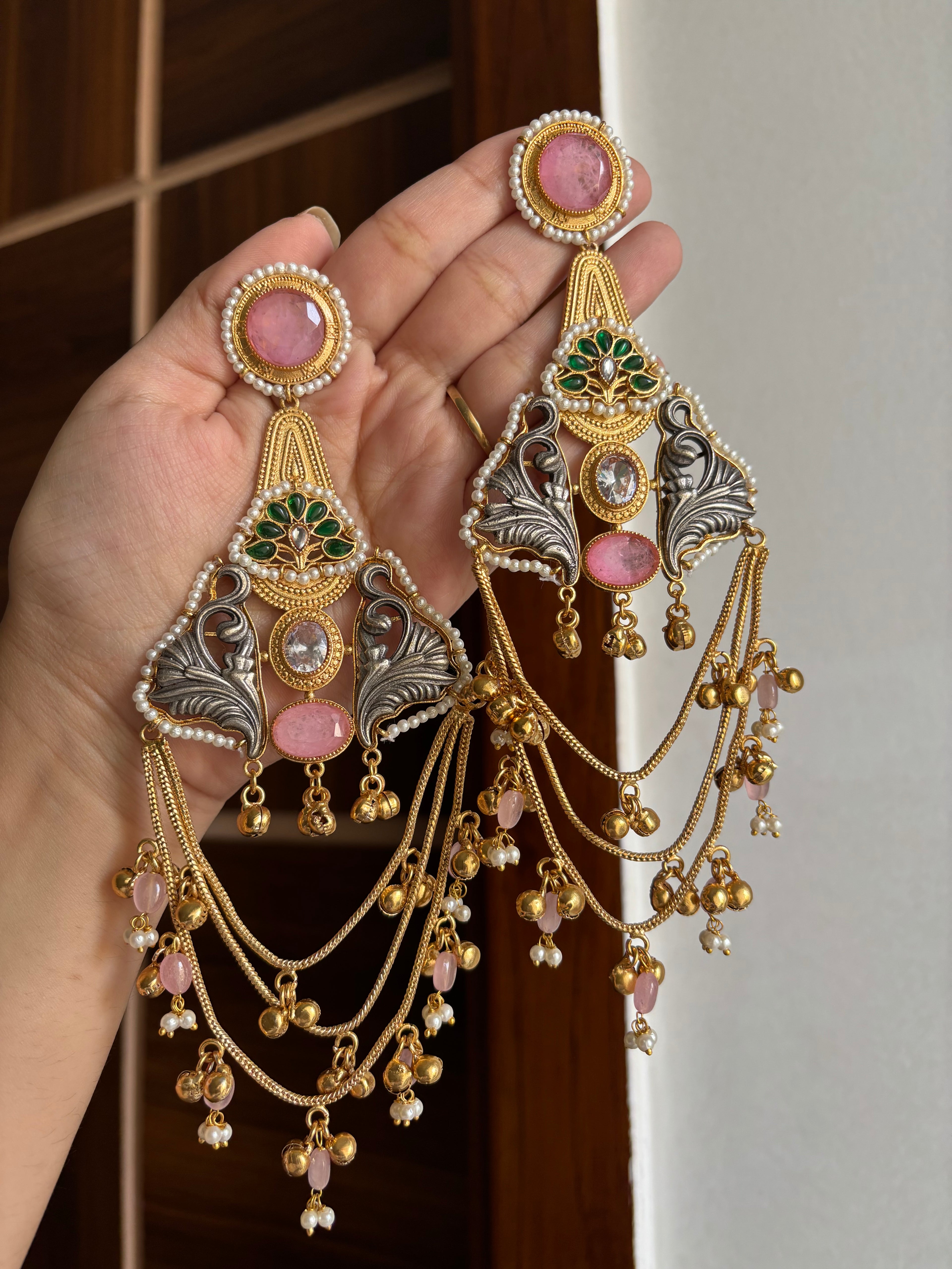 Barkha Heavy Look Long Earrings (Pink)