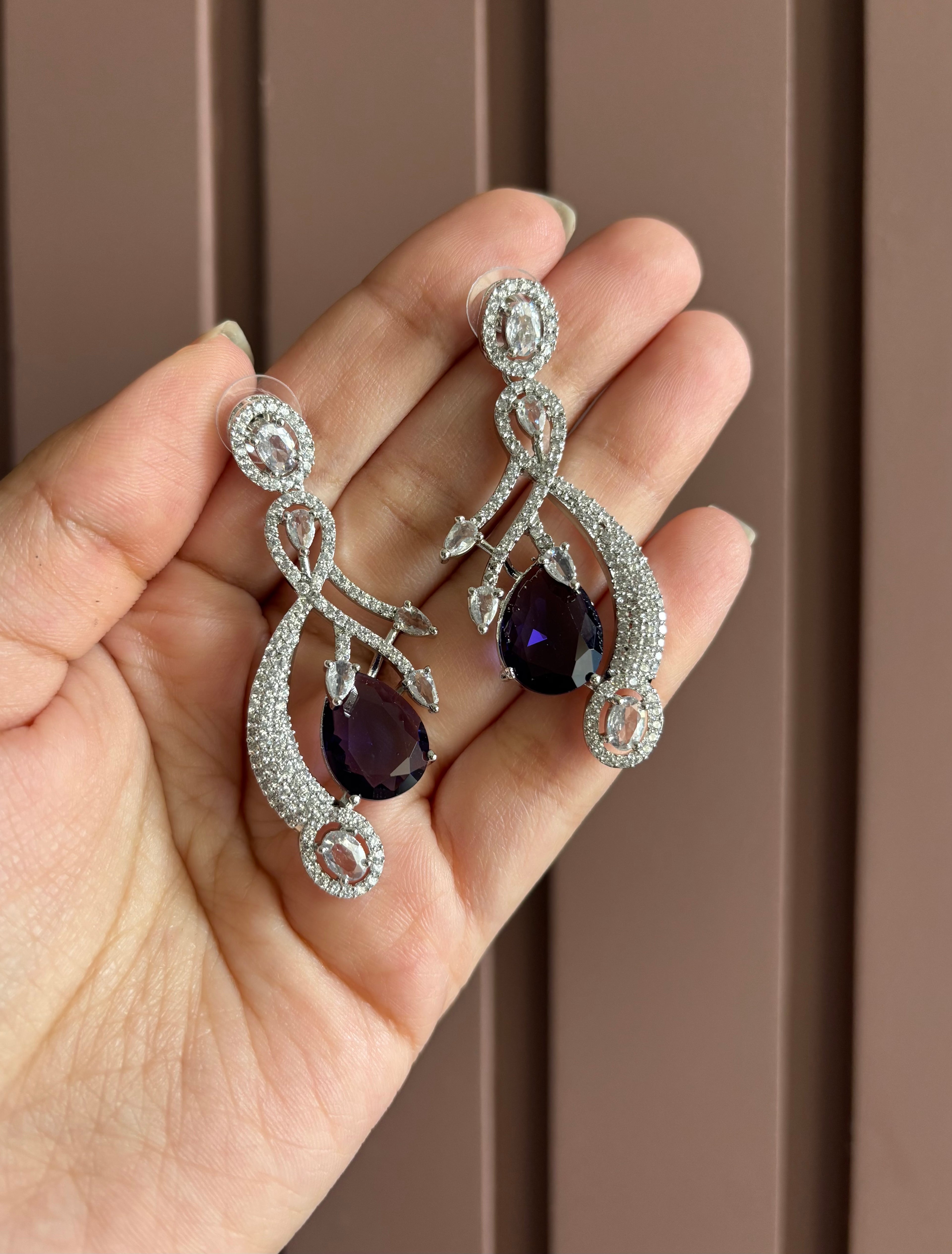 Ellena American Diamond Earrings (Purple)