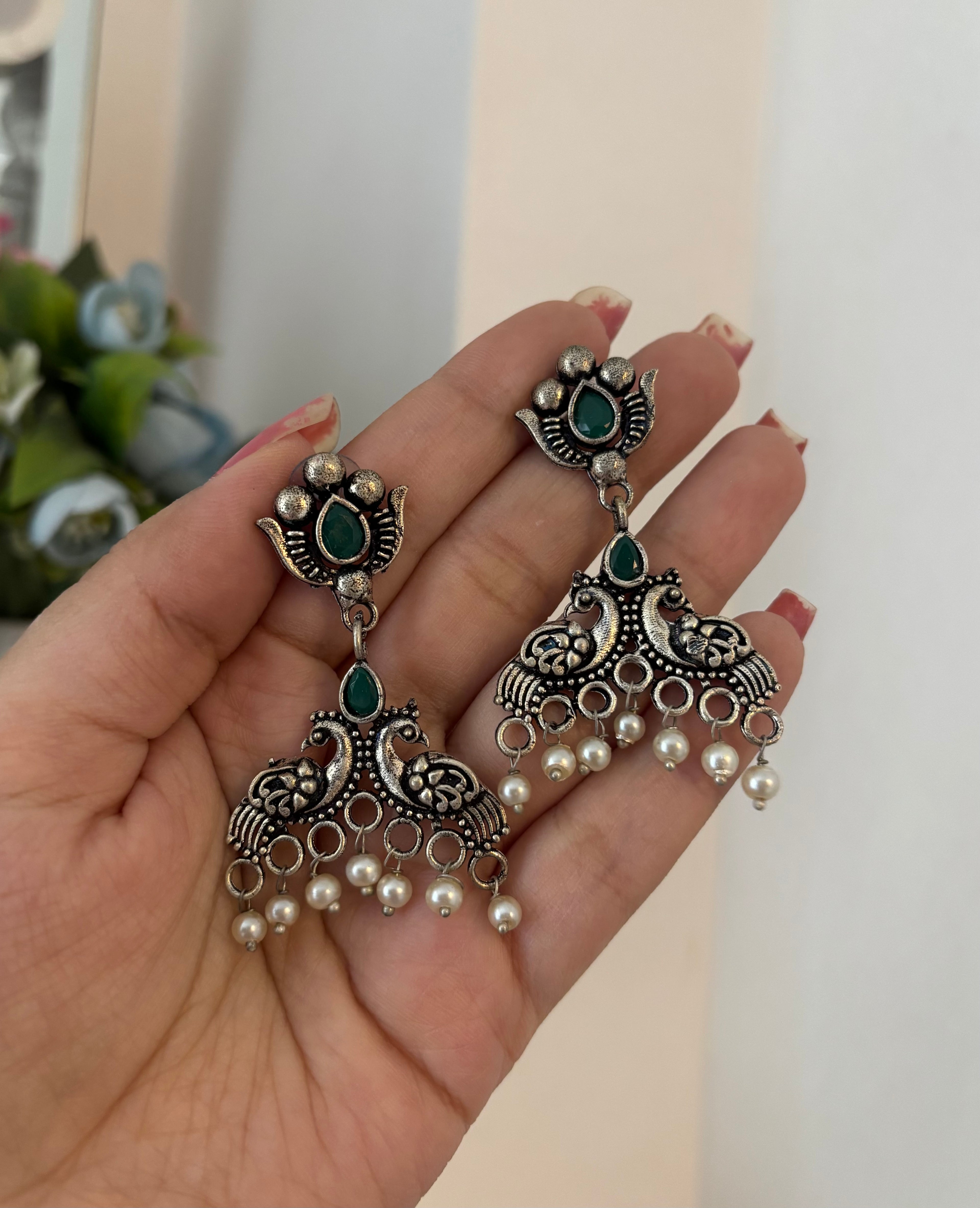 Peacock German Silver Earrings