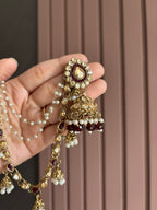 Maroon Jhumki With Detachable Earchain