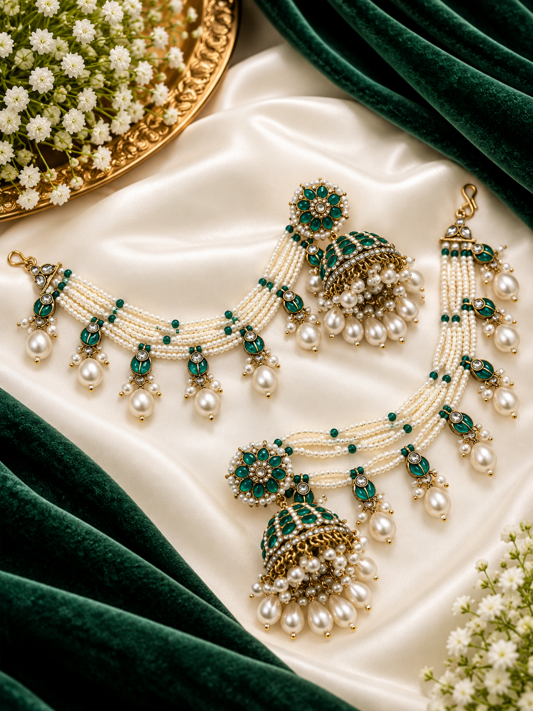 Paro Jhumka With Side Layer (Green)