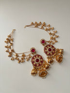 Ritika Round Kashmiri Jhumkas With Detachable Earchain (Ruby)
