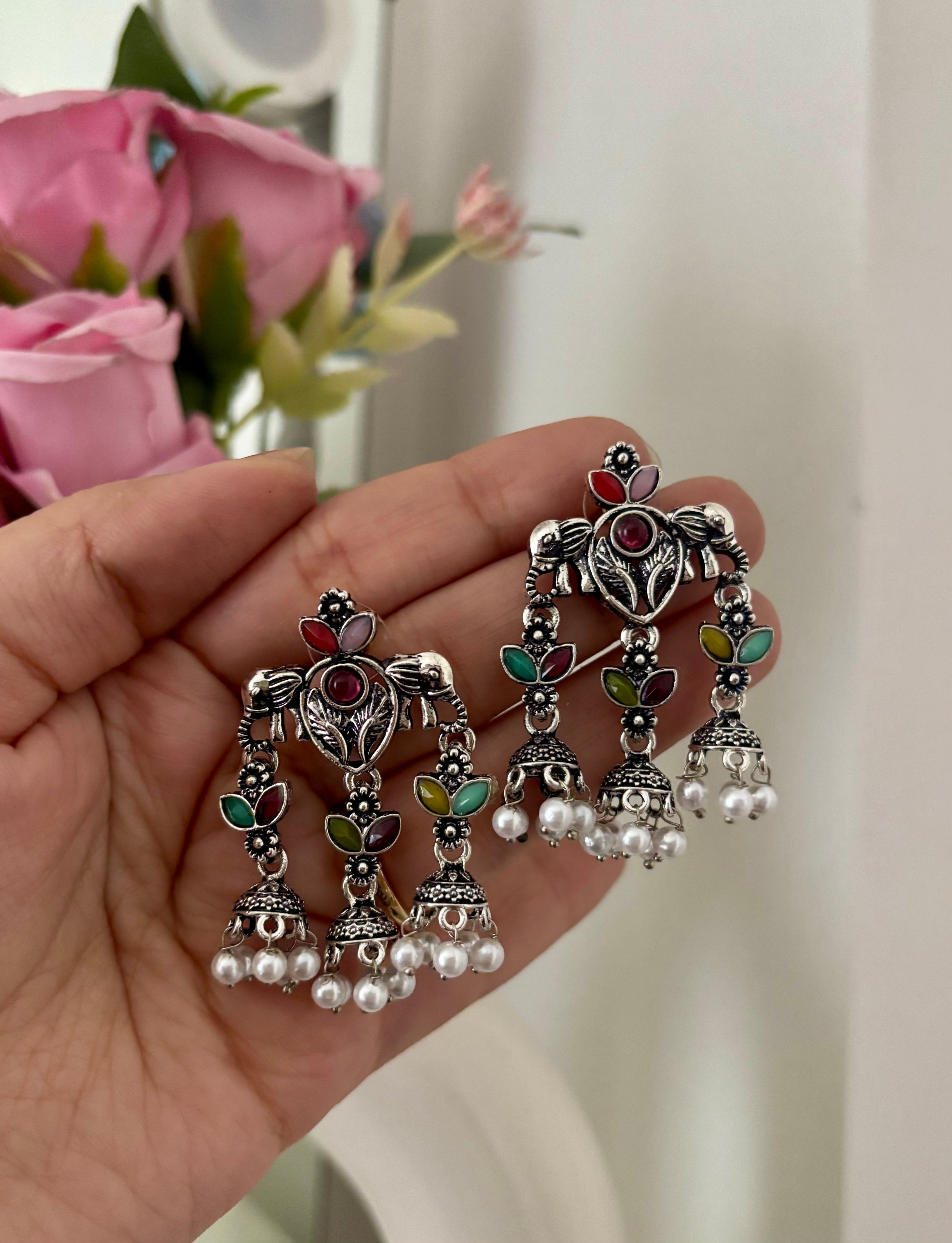 Multi 3 Layer Touch Silver Earrings