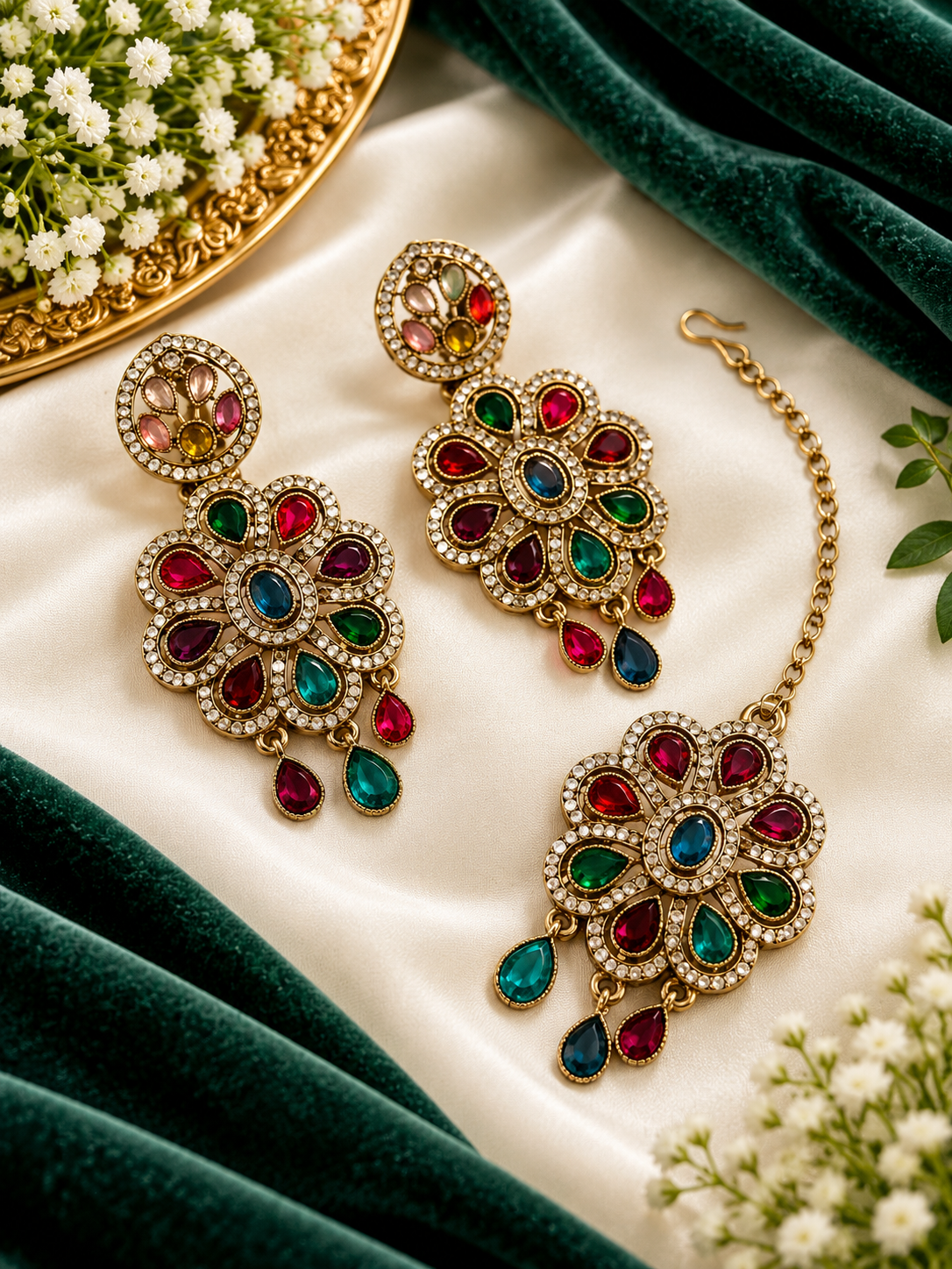 Flower Mang Tikka With Earrings