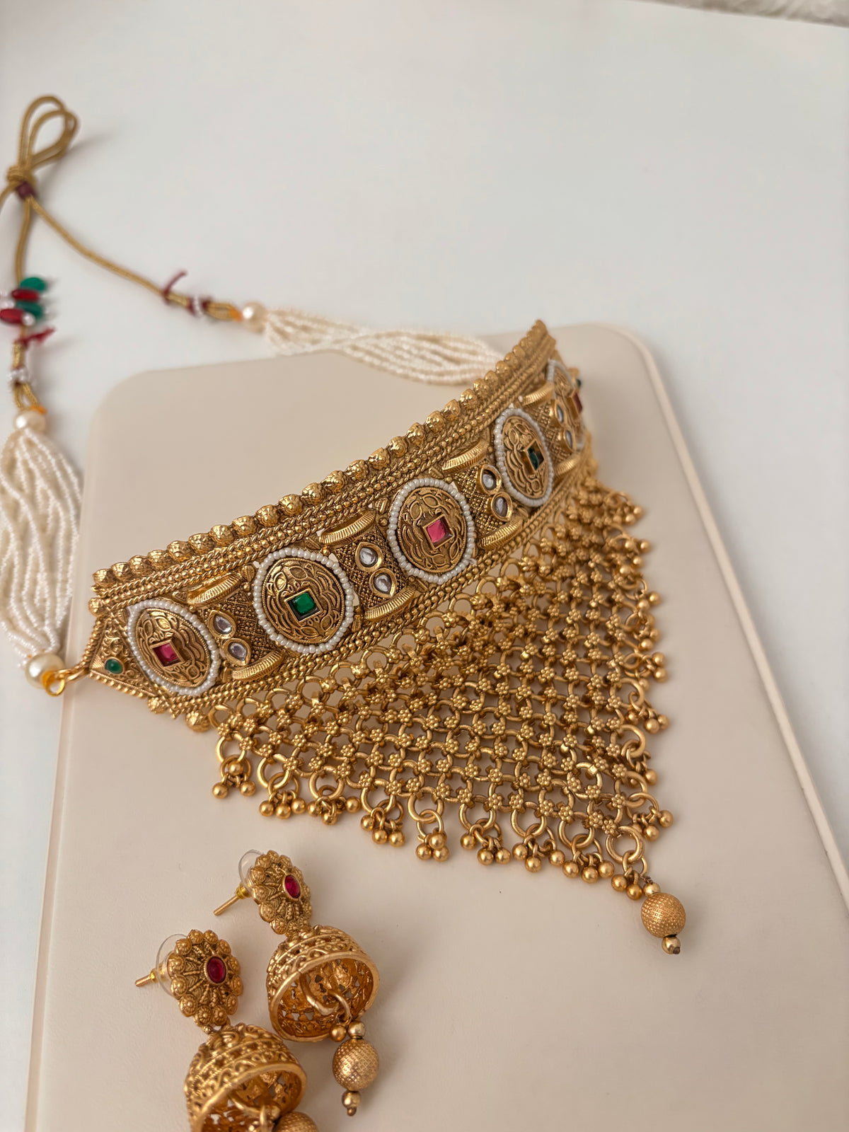 Premium Gold Look Like Choker Set With Jhumkas Design-21